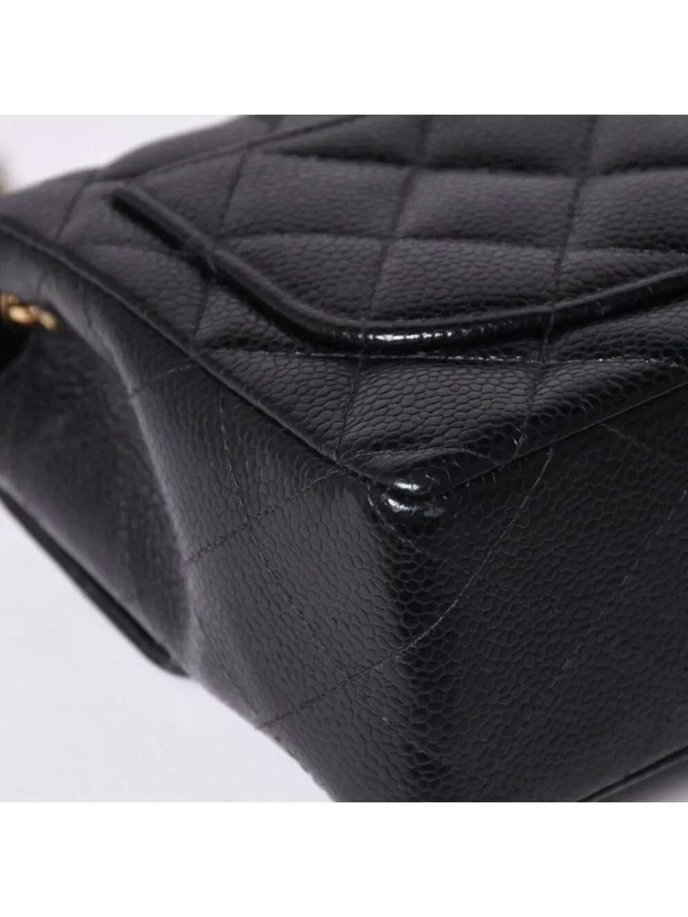 Chanel Mini Quilted Chain Shoulder Bag Caviar Leather Gold Black